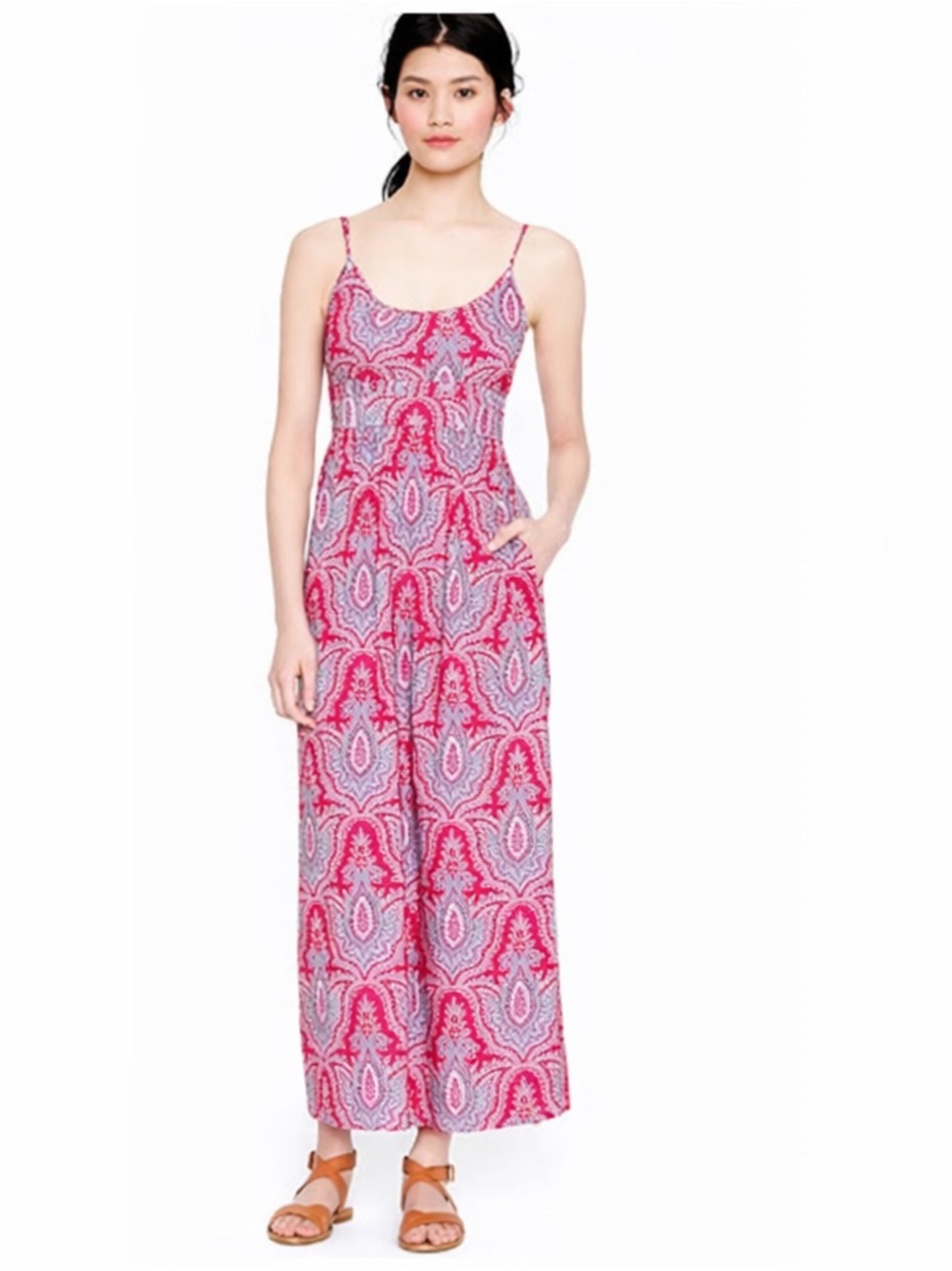 J Crew Raj Midsummer Paisley Hot Pink Blue Sundress Sleeveless Maxi Dress 12